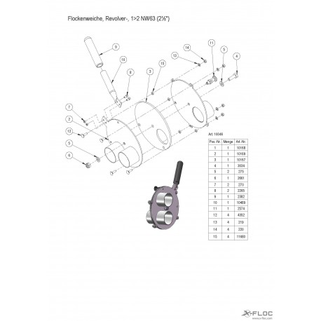 Flockenweiche/Materialweiche/Rohrweiche, Revolver-, 1-2 NW63 (2½'')