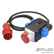 Mains adapter distributor 400V-CEE-1x 400V-CEE, 3x 230V-Schuko (with connection cable)